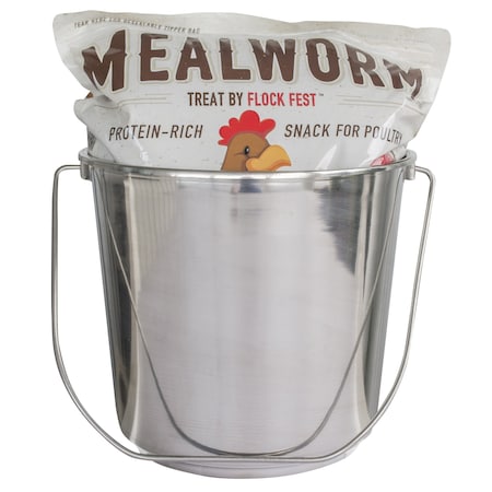 Flock Fest Dried Mealworms, 5 Lb. Bag, with Stainless Steel Feeder Bucket DMWBKIT
